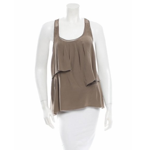 Thakoon Tops - THAKOON Layered Silk Taupe Top